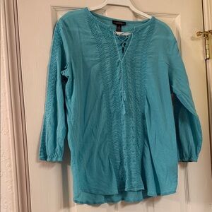 Lauren Ralph Lauren Turquoise Lace-Trim Peasant Tunic